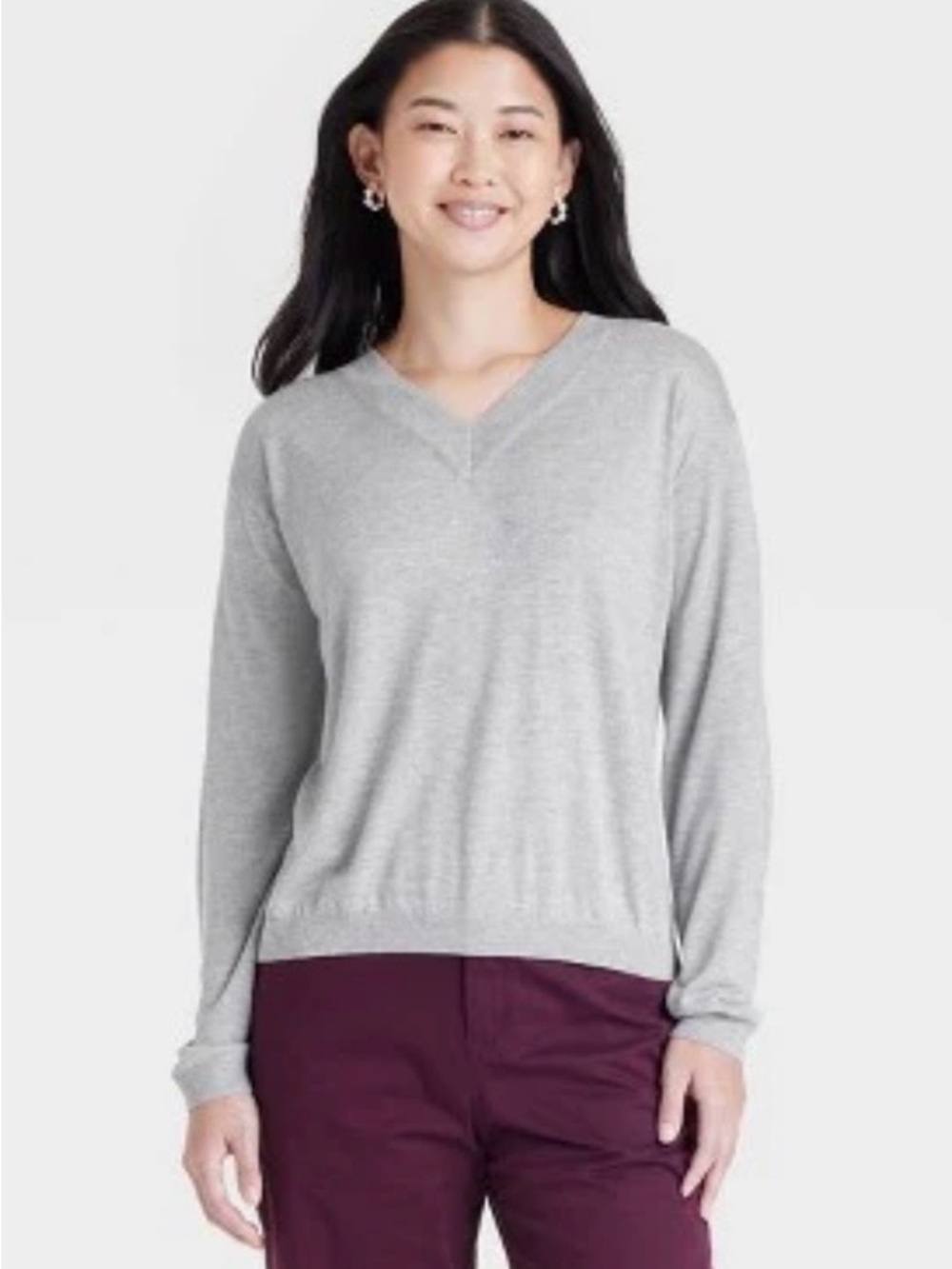 Light Gray V-Neck Women's Sweater